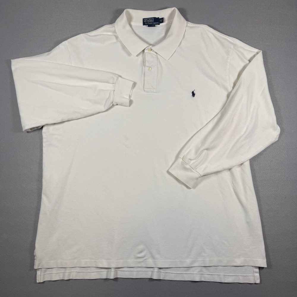 Polo Ralph Lauren Polo Shirt Mens 3XLT White Long Sleeve Pique Cotton Big Tall‎